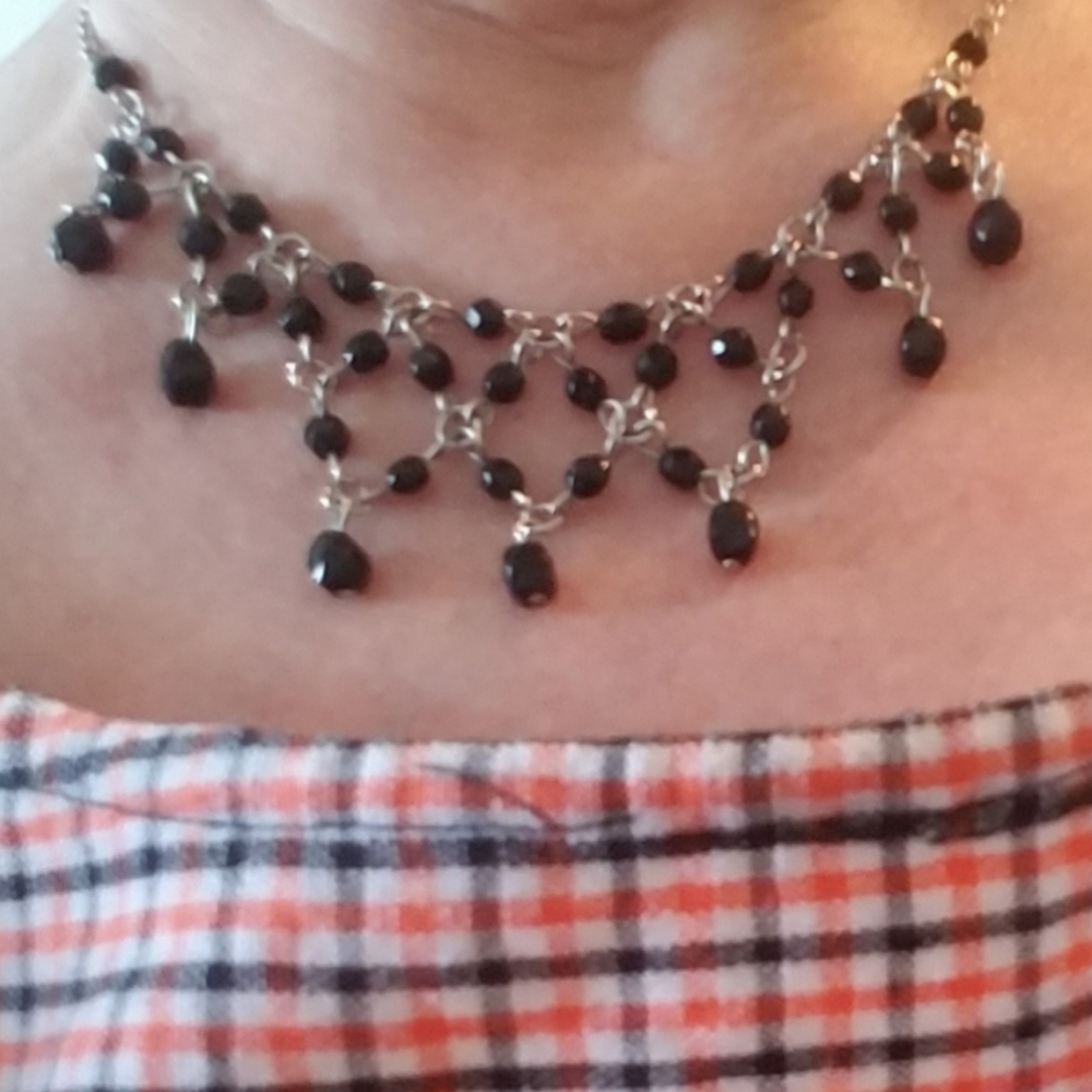 Black, beaded Edwardian style necklace